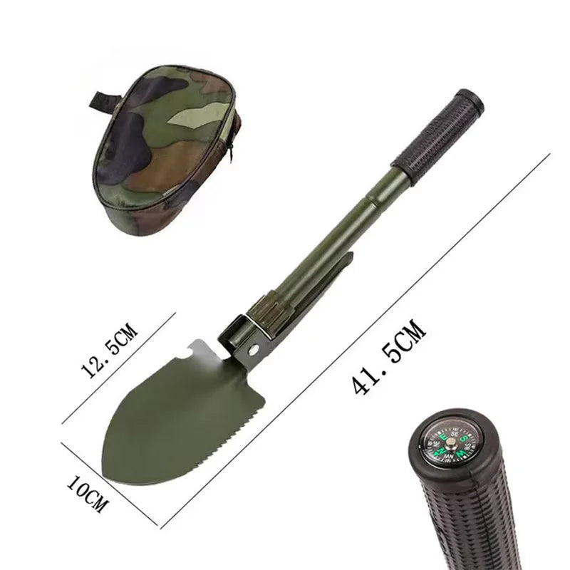Foldable Camping Shovel – Compass, Car Mount, Storage Bag, Survival Tool