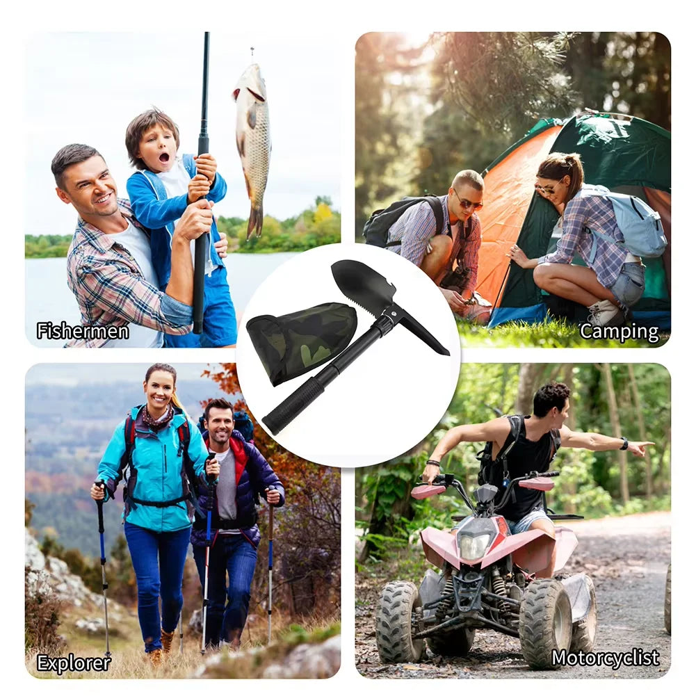 Foldable Camping Shovel – Compass, Car Mount, Storage Bag, Survival Tool