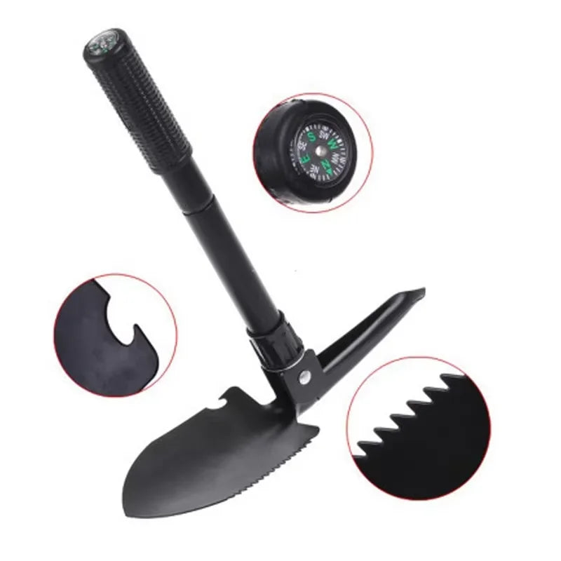 Foldable Camping Shovel – Compass, Car Mount, Storage Bag, Survival Tool
